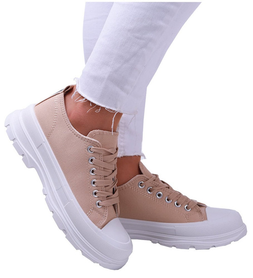 Mega modne damskie trampki Beżowe /G2-3 9383 S291/