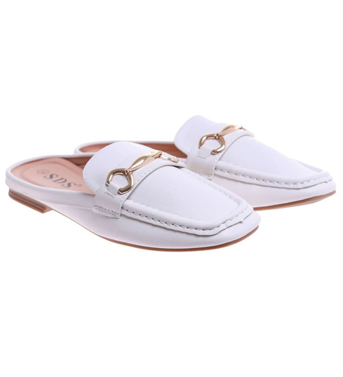 Klapki damskie płaskie białe /B5-2 17608 T182/