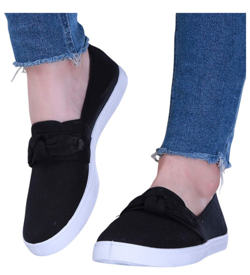 Czarne materiałowe tenisówki slip on /C3-1 14128 S171/