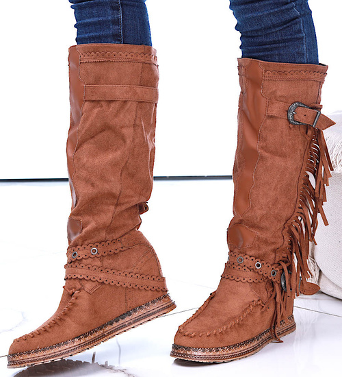 Karmelowe kozaki boho na ukrytym koturnie /G5-3 14845 T331/