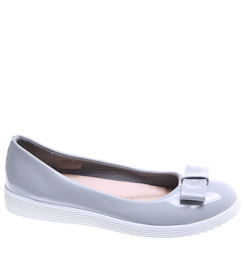 Szare balerinki damskie z kokardą /E8-2 15719 T148