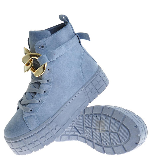 Damskie creepersy wysokie Niebieskie /D7-3 10141 S491/