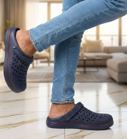 Kryte granatowo czerwone klapki męskie z paskiem /H2 18648 T135/