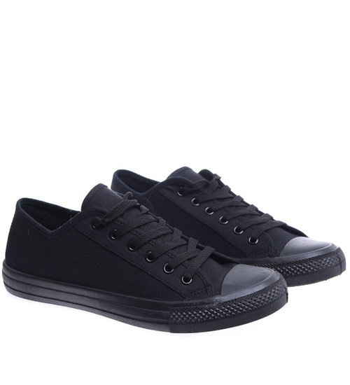 Czarne sznurowane trampki męskie z tkaniny /F1-2 15496 T232/