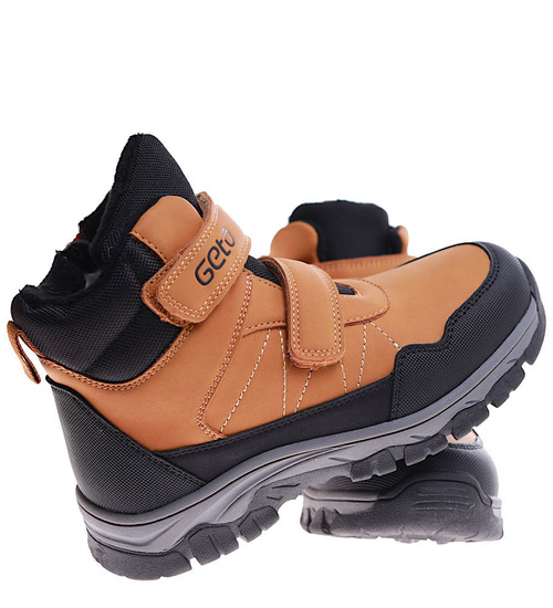 Ocieplane chłopięce buty trekkingowe na rzepy Brązowe /E9-2 17137 T633/