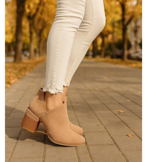 Botki damskie na szerokim słupku Khaki /D1-2 +H2 7050 T198/