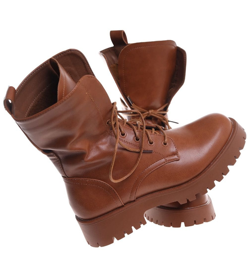 Brązowe wysokie botki trapery wiązane /A6-2 18505 T288/