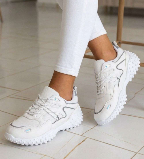 Białe sneakersy damskie sznurowane buty sportowe /D1-3 18710 T152/