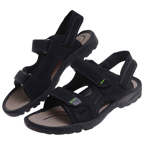 Męskie czarne sandały klapki na rzepy /F8-3 17638  T284/