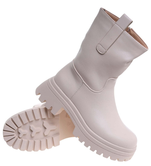 Beżowe botki workery na platformie /A2-2 18504 T288/