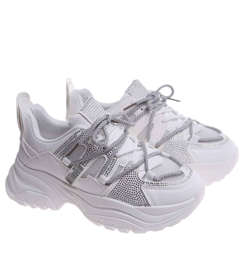 Białe damskie buty sportowe na platformie /F7-3 18192 T203/