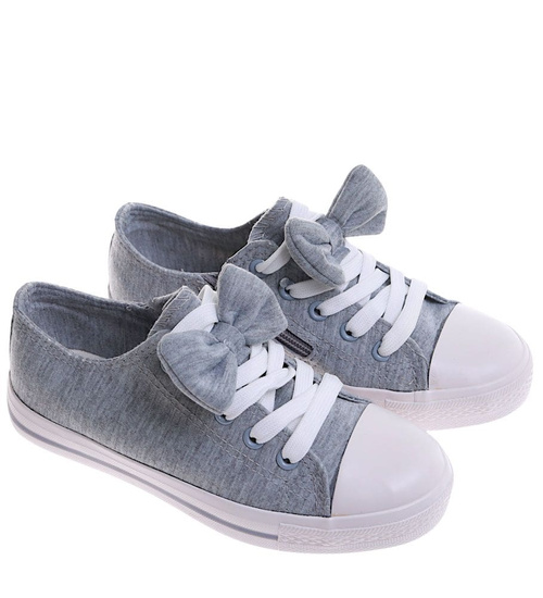 Szare dziewczęce trampki z kokardą /B4-2 16783 T184/