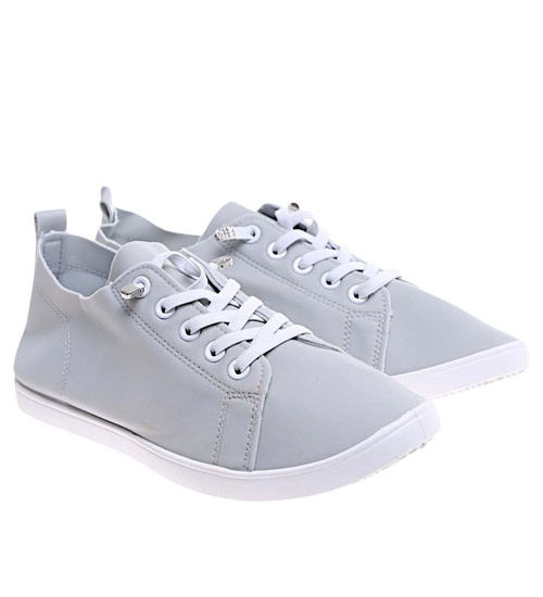 Szare sznurowane trampki damskie /B6-2 16215 T238/