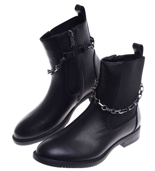 Kobiece czarne botki na niskim obcasie /A1-3 15248 T386/