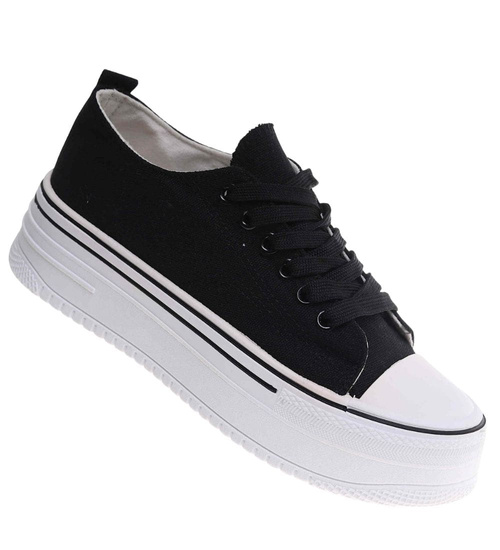 Materiałowe trampki na platformie sznurowane /J5-1 18492 W6/