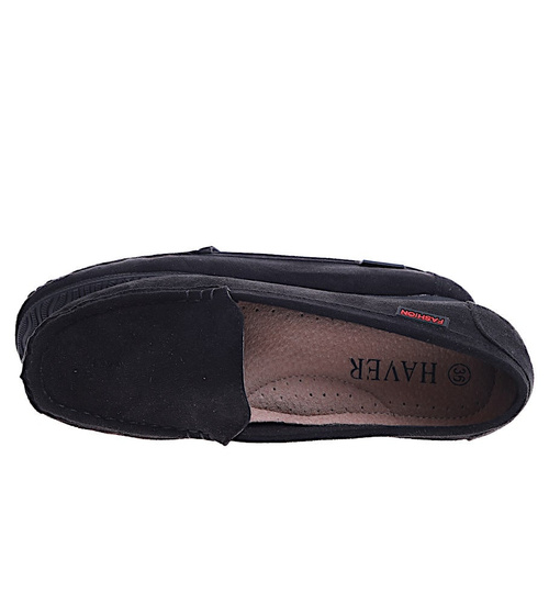 Czarne jesienne baleriny lordsy wsuwane mokasyny /E7-3 14672 T488/