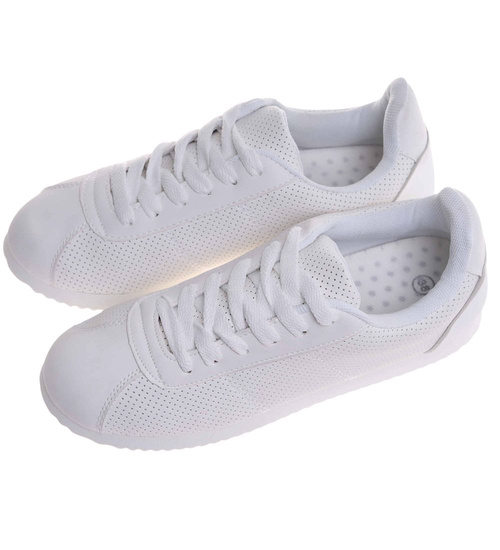 Białe damskie buty sportowe sznurowane sneakersy /E4-3 18664 T107/