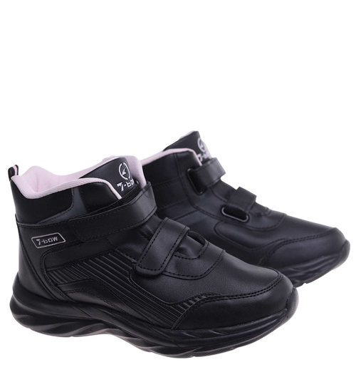 Ocieplane półbuty dziewczęce na rzepy Czarno różowe /E7-2 18360 T285/