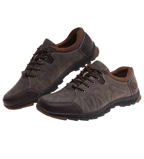 Sznurowane obuwie trekkingowe Khaki /C6-2 18035 T386/