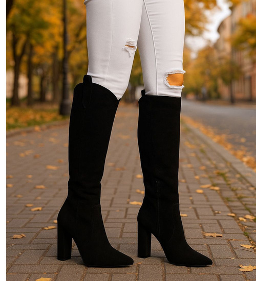 Klasyczne czarne kozaki damskie do kolan /F5-1 18341 T563/