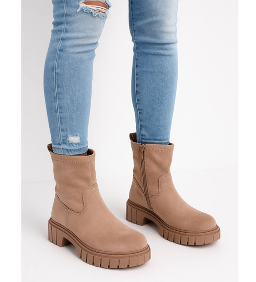 Beżowe ocieplane botki na platformie /C5-1 18172 T432/