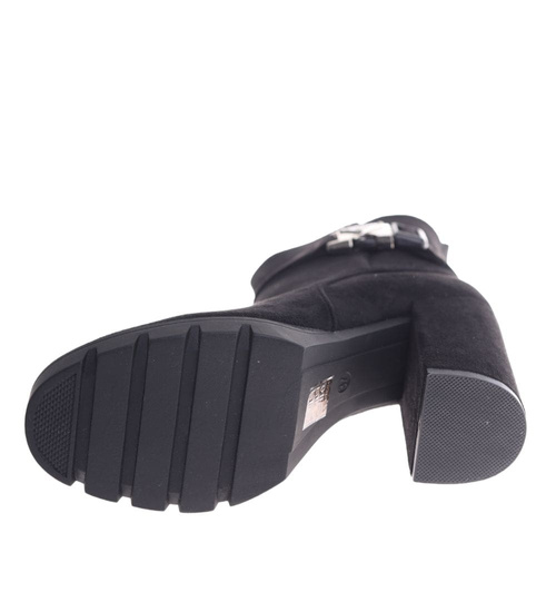 Czarne botki damskie na obcasie słupku OST453