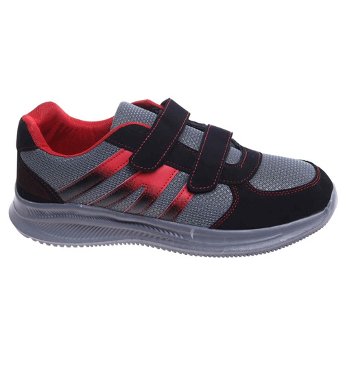 Czarno czerwone buty sportowe na rzepy /A10-1 18159 T299/