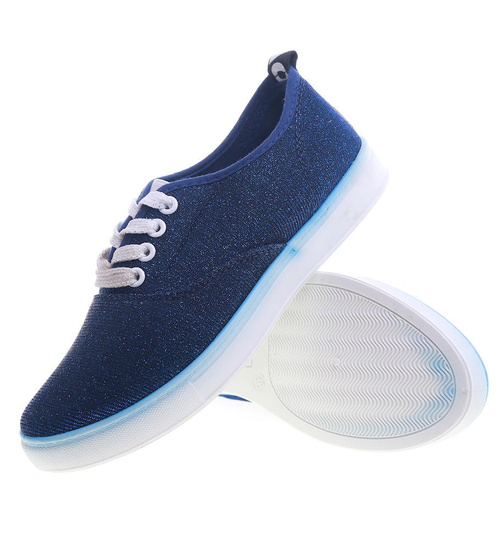 Granatowe trampki z błyszczącej tkaniny /E7-3 13402 S078/