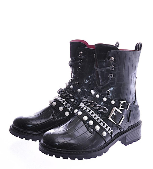 Czarne botki workery na płaskim obcasie /F4-2 12432 T391/