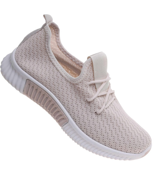 Wsuwane ażurowe beżowe buty sportowe /A7-1 17990 T281/
