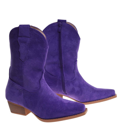 Fioletowe botki damskie kowbojki /D1-3 18422 W287/