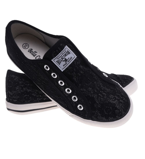 Wsuwane czarne trampki damskie /G3-1 16494 G8-6/