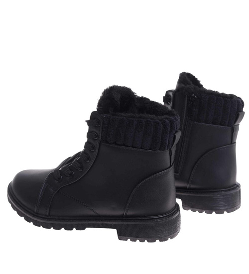 Zimowe czarne botki trapery futerko Czarne /D2-2 18518 T319/