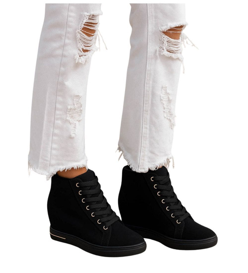 Czarne sneakersy damskie na koturnie /F4-2 18133 T397/