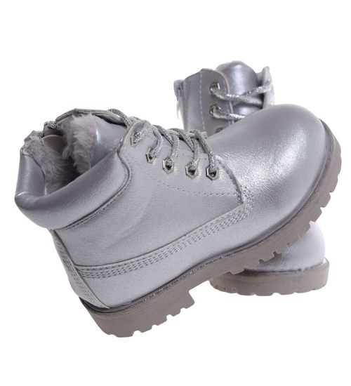 Zimowe dziewczęce botki trapery sznurowane Srebrne /E6-1 18533 T284/