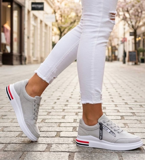 Lekkie sportowe buty damskie szare /E5-3 13011 T396/