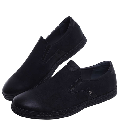 Wsuwane męskie półbuty mokasyny Czarne /G5-3 18143 T555/