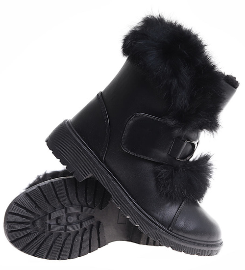 Zimowe czarne dziewczęce botki z futerkiem /B6-2 17106 T394/