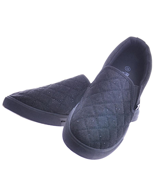 Materiałowe czarne tenisówki slip on /C2-2 12539 T195/