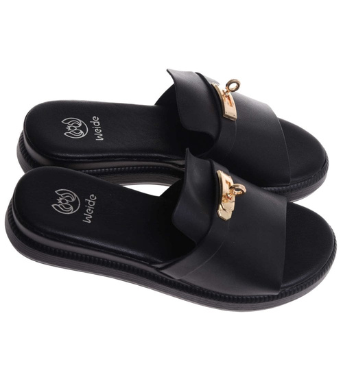 Klapki damskie czarne na platformie /C7-3 17775 T232/