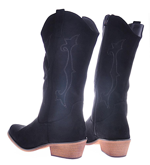 Czarne kozaki damskie zamszowe kowbojki /F5-2 12513 T591/