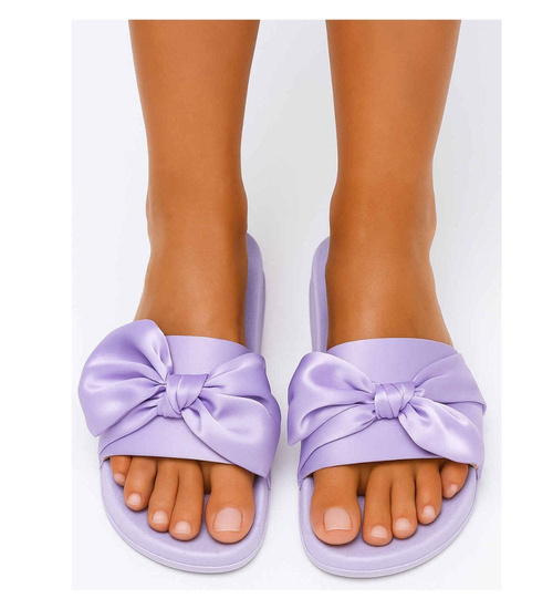 Fioletowe klapki damskie z kokardą /E6-34196 S096/