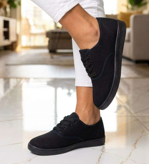 Czarne sznurowane tenisówki damskie /F5-2 18730 T187/