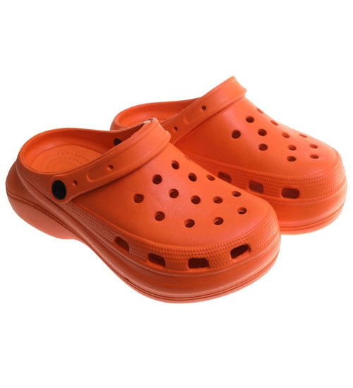 Pomarańczowe klapki na koturnie wodoodporne /H2 17858 G008/
