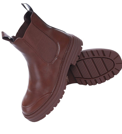 Brązowe botki sztyblety lekko ocieplane /E1-1 17060 T288/