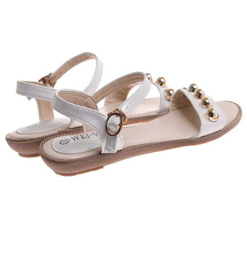 Sandały damskie na płaskim obcasie Srebrne /G6-2 17919 T132/