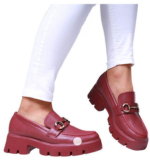 Bordowe loafersy damskie /D9-3 16849 G282/