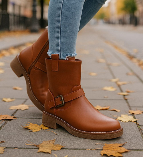 Karmelowe botki damskie z klamerkami /i5-3 h2 18398 W288/