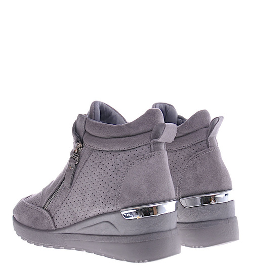 Szare sneakersy damskie na koturnie /B2-2 12852 T890/