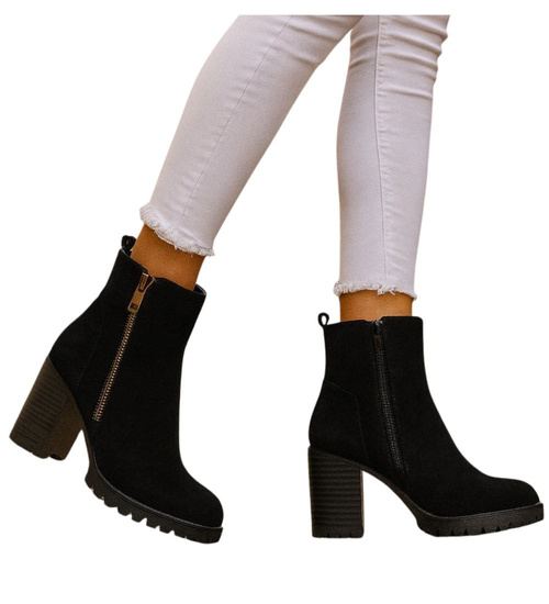 Czarne eleganckie botki na obcasie /i4-2 18397 W482/